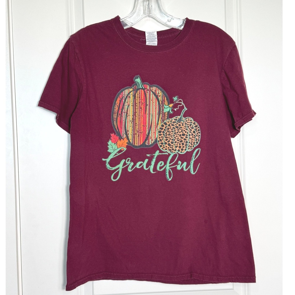 Grateful Pumpkin T-Shirt Gildan Softstyle Burgundy Fall Graphic‎ Tee